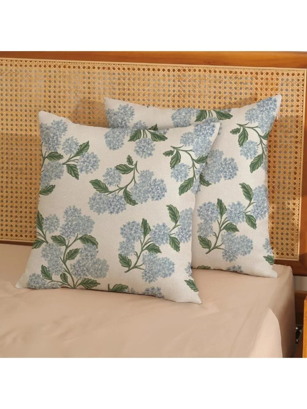 Vintage Floral Spring Pillow Covers 18x18 - Blue Green Hydrangea Cushion Set